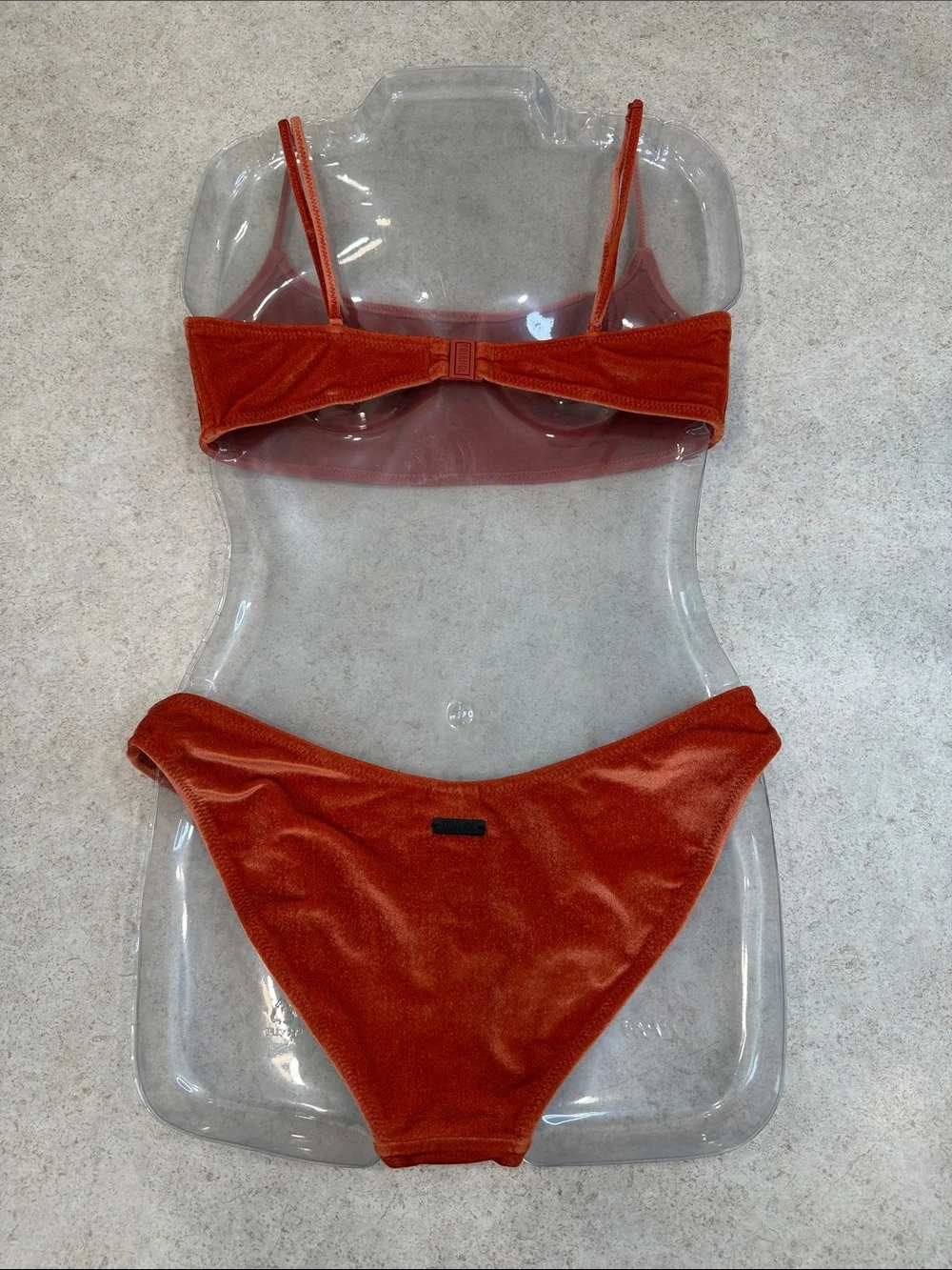 TRIANGLE SWIMWEAR RUST ORANGE VELVET CROP BIKINI SWIMSUIT TOP SMALL+. BOTTOM XS